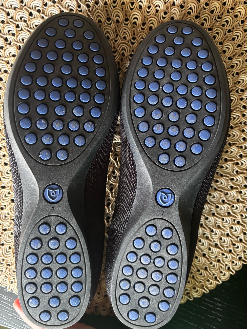 Rothy's Black Pointed Knit Flats with Blue Trim - Picture 2 of 3